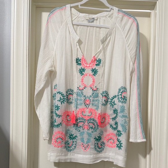 Boden Tops - EUC Boden White Tunic with Pink & Teal Embroidery Size 18